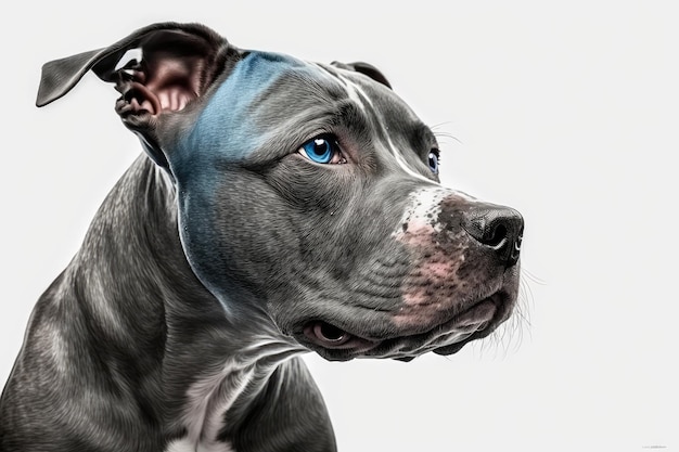 Staffordshire terrier americano azul sobre fondo blanco.