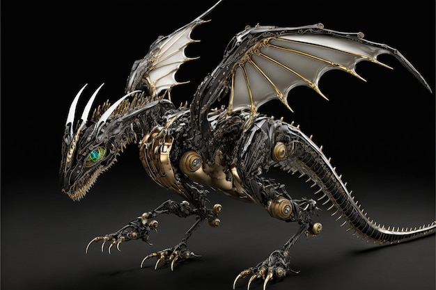 Stahldrache mit Fantasy-Scifi- und Steampunk-Designmodell