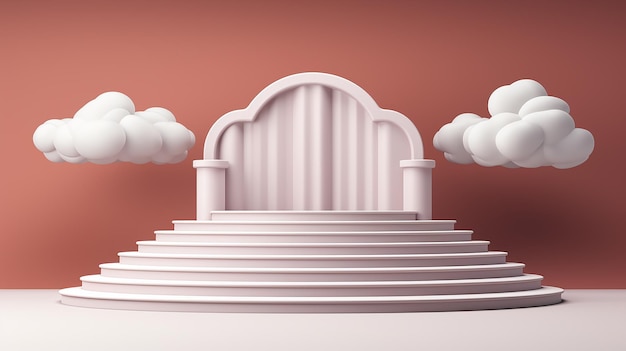 stair_with_cloud_floating_on_pink_room_background