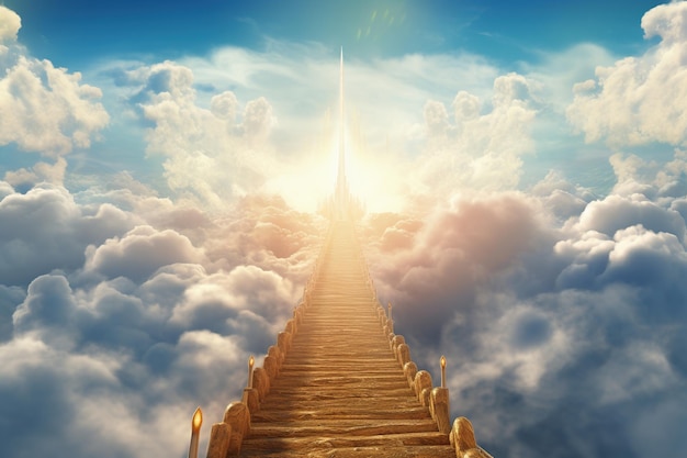 Stairway to heaven conceito com sol e nuvens