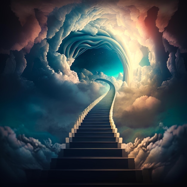 Stairway to Heaven mit Wolken im Hintergrund Generative KI