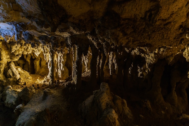 Stalaktit und Stalagmit in der Waitomo-Höhle, Nordinsel von Neuseeland