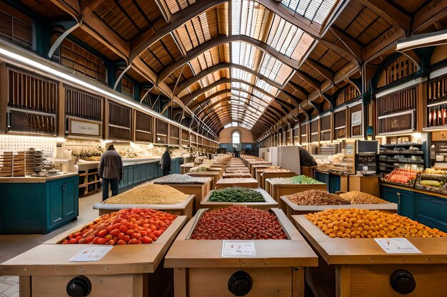 Stall en el mercado de alimentos de Mercato Delle Erbe en la ciudad de Bolonia, Italia