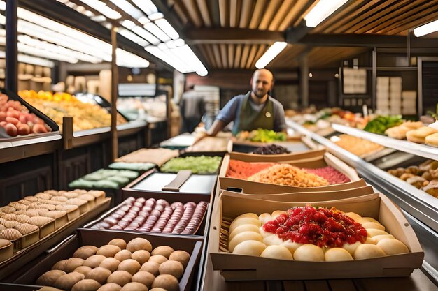 Foto stall no mercato delle erbe mercado de alimentos coberto na cidade de bolonha, itália