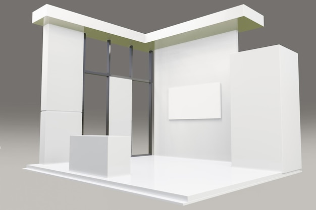 Stand de exposição simples usado para maquetes e marca e identidade corporativa3d ilustração