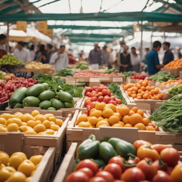 stand de mercado com legumes e frutas stand de mercado con vegetais e frutas alimentos orgânicos e