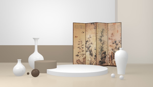 Foto stand de exposición de porcelana de estilo chino con divisor.
