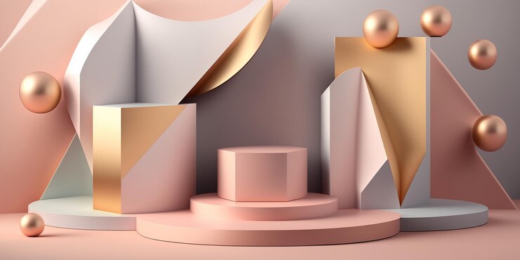 Stand para mostrar el escaparate de la etapa 3d del producto cosmético en la exhibición del pedestal fondo beige