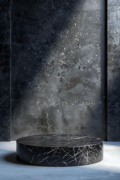Foto stand de productos de celosía geométrica hecho de vidrio obsidiano con una elegante idea de concepto de diseño creativo