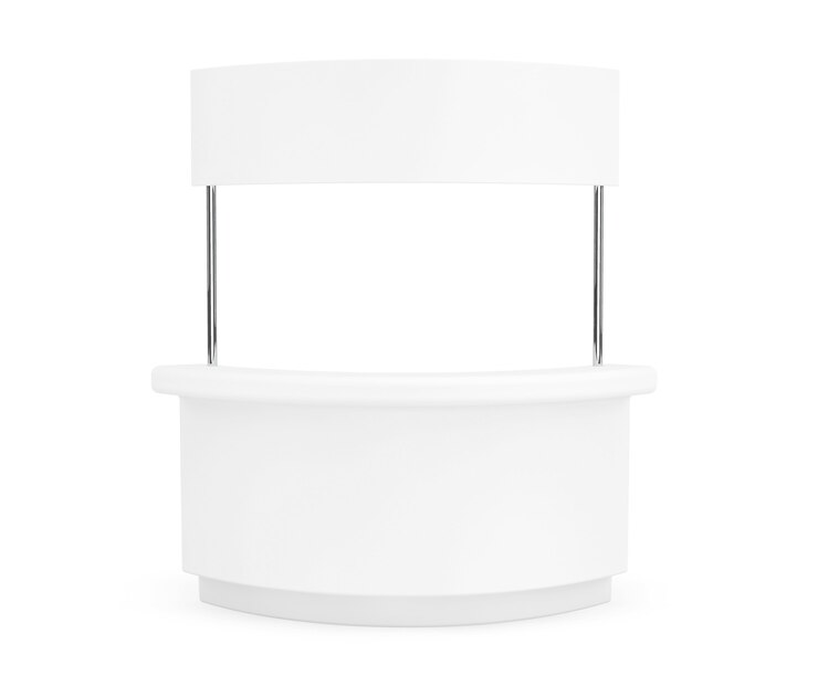Foto stand de promoción en blanco sobre un fondo blanco.
