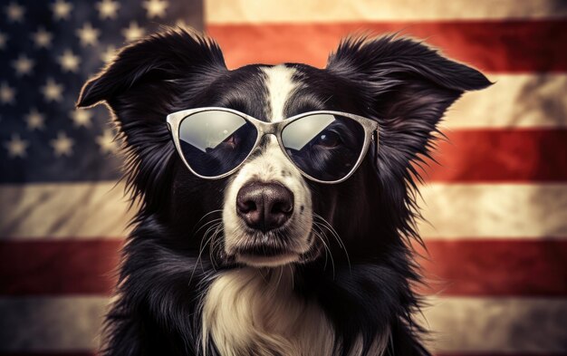 Foto standardscale stock photography border collie und american flag generative ki