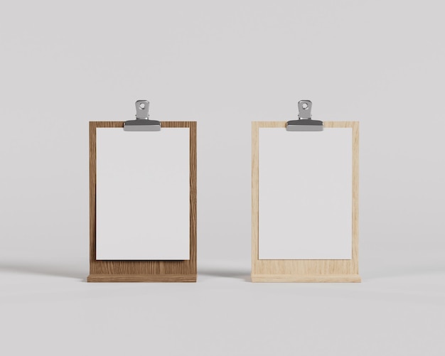 Standing Wood Clipboard Mockup, Menütafel, 3D-Rendering, 3D-Rendering