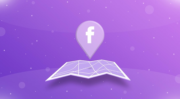 Standort GPS-Punkt mit Facebook-Logo über der geöffneten Karte 3d
