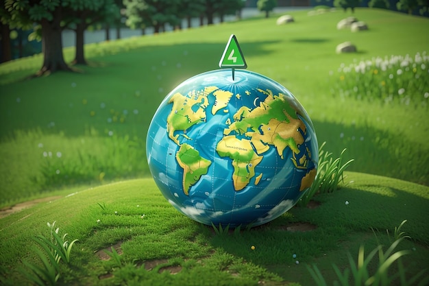 Standort-Pin-Symbol auf der Erde und grünem Gras im Konzept des geografischen Informationssystems