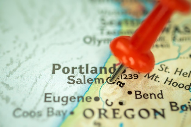 Standort Salem City in Oregon State Map mit roter Stecknadel, die in die Nähe der USA zeigt Vereinigte Staaten von Amerika