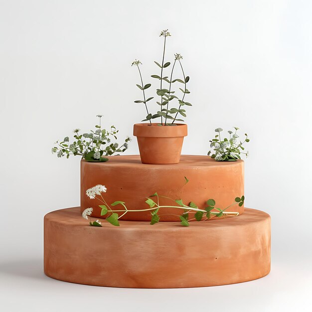 Foto stands de produtos de terra cotta com textura áspera três stands de produtos ideia de conceito de layout criativo