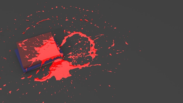 Stapel Bücher mit roter Farbe in Form eines Flecks, 3D-Darstellung