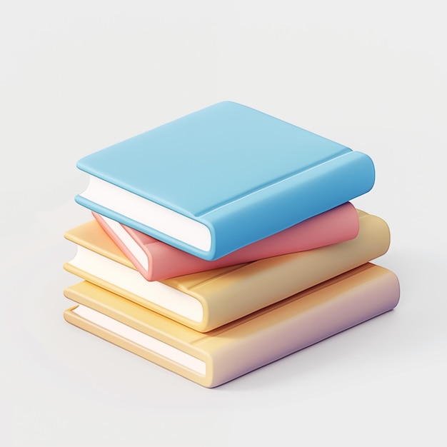 Stapel farbenfroher Bücher mit pastellfarbenen Cover, isolierter 3D-Objekt auf weißem Hintergrund