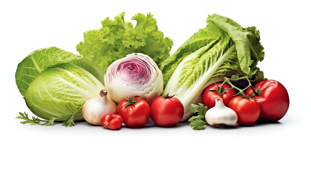 Stapel frisches Gemüse auf weißem Hintergrund
