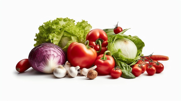 Stapel frisches Gemüse auf weißem Hintergrund