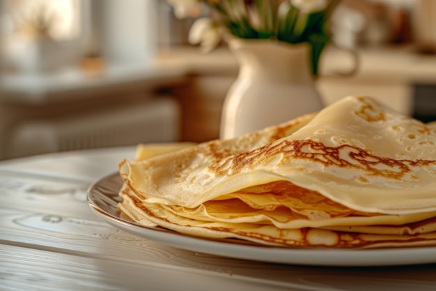 Stapel Pfannkuchen auf einem weißen Teller