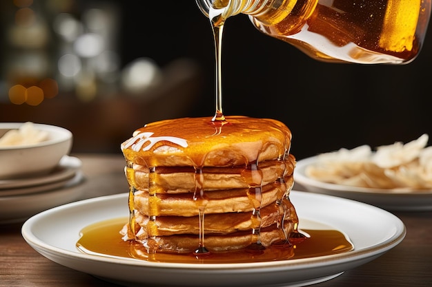 Stapel Pfannkuchen mit Honig