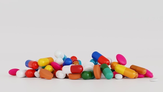 Stapel von Antibiotika-Kapseln Pillen medizinisches Konzept 3D-Rendering