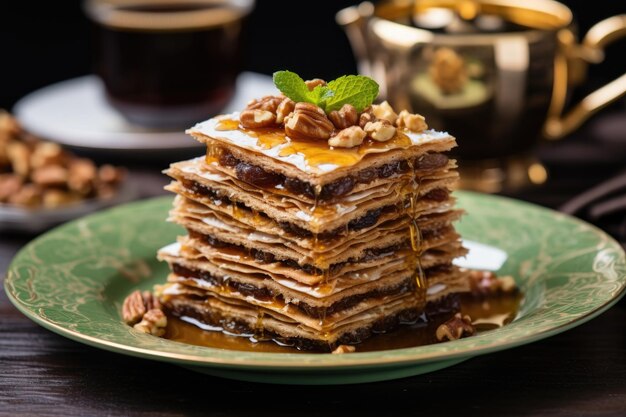 Stapel von Baklava-Stücken auf einem Servierteller