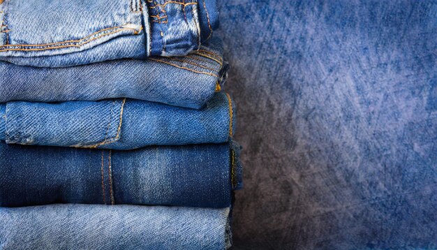 Foto stapel von blauen jeans-hintergrund mit platz für eine kopie