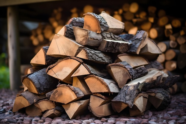 Foto stapel von brennholz und stämmen bereit für die wintersaison auf dem land