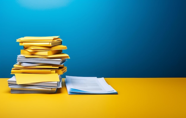Stapel von Dokumenten und Verträgen auf dem Tisch Notizen auf gelben Zetteln