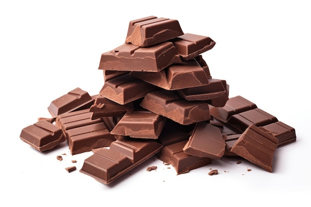 Stapel von Schokoladenstücken auf einer weißen oder klaren Oberfläche PNG durchsichtiger Hintergrund