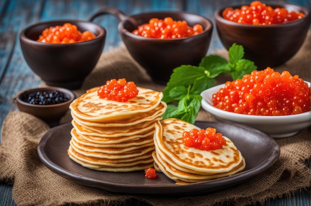 Stapel von sehr dünnen Pfannkuchen, traditionell für die russische Pfannkuche-Woche Shrove Tide