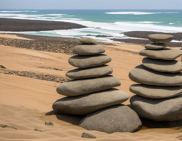 Stapel von Steinen am Strand Stein Strand Meer Pebble Rock Balance Zen Stack