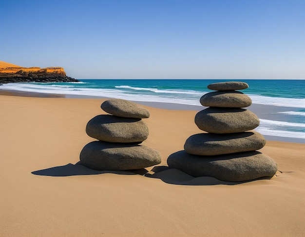 Foto stapel von steinen am strand stein strand meer pebble rock balance zen stack