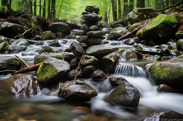 Foto stapel von steinen, die einen cairn bilden