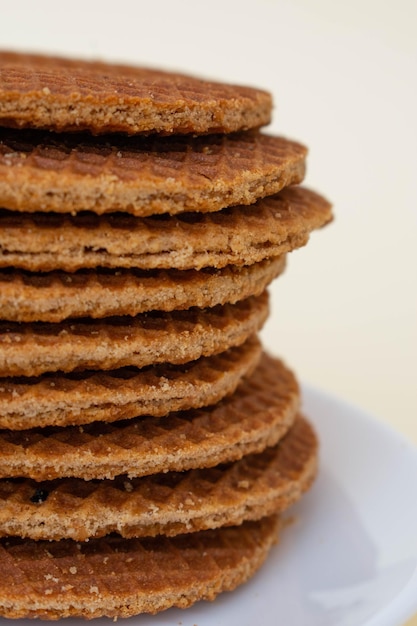 Stapel Waffeln mit Hollandaise, Stroopwaffeln, Waffeln mit Sirup, Waffeln, Karamellwaffeln