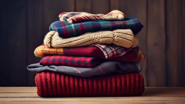 Foto stapel warmer kleidung pullover und plaid