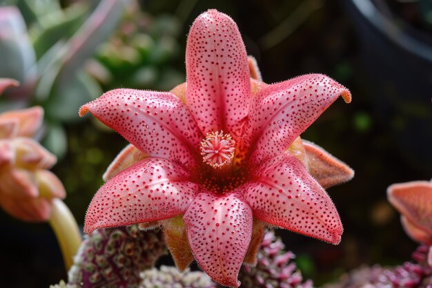 Stapelia gigantea Fluffy Giant Red Bud Blossom of Fetid Flora Nativa da África Botânica