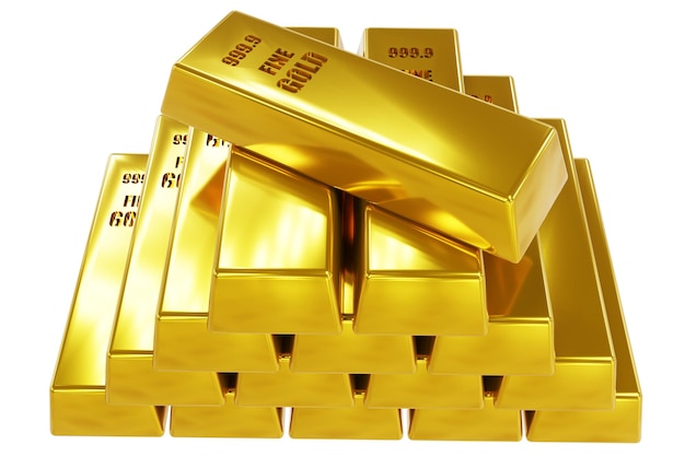 Stapeln Sie Nahaufnahme Goldbarren Gewicht von Goldbarren Konzept von Reichtum und Reserve 3D-Rendering
