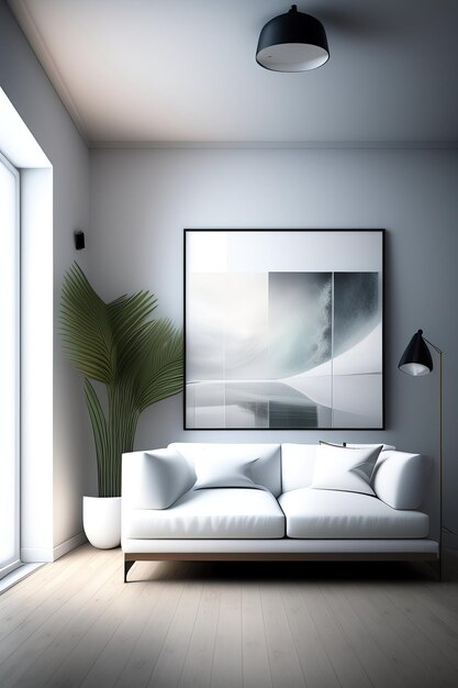 Stark weißes Zimmer mit weißem modernen Sofa sauberes weißes Weltkonzept Nachbearbeitung