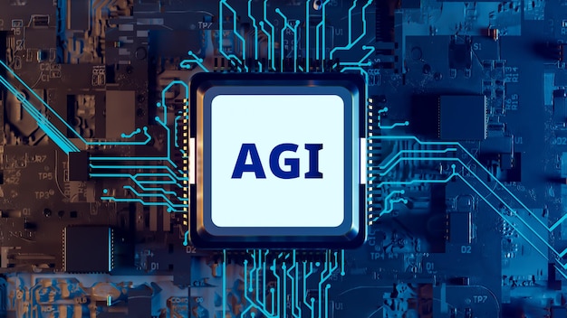 Starke künstliche Intelligenz AGI-Motherboard und CPU-Hintergrund-3D-Rendering