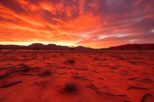 Starke Wüstenlandschaft unter einer roten brennenden Sonne