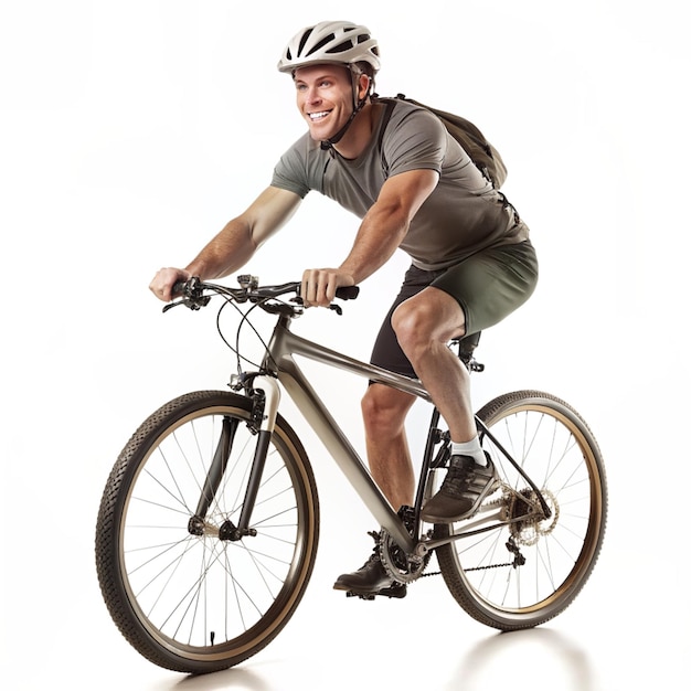 Foto starker männlicher radfahrer, der sich bemüht, schnell auf dem fahrrad zu fahren