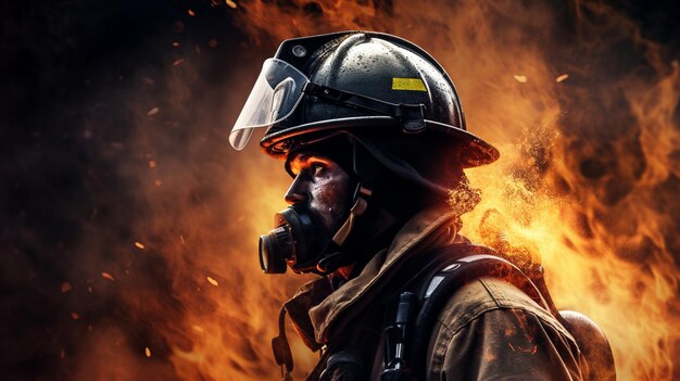 Starker und mutiger Feuerwehrmann in Flammen Generative KI