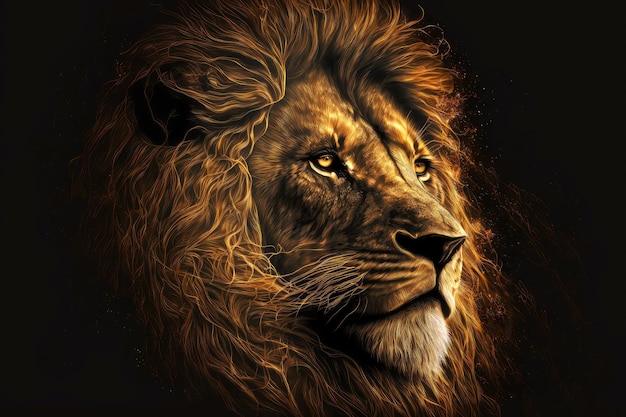 Starkes Löwenporträt in goldenem Strava von der Sonne