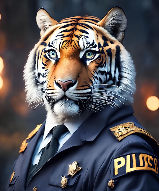 Starkes Tigerkleid als Polizeioutfit, generative Kunst von AI