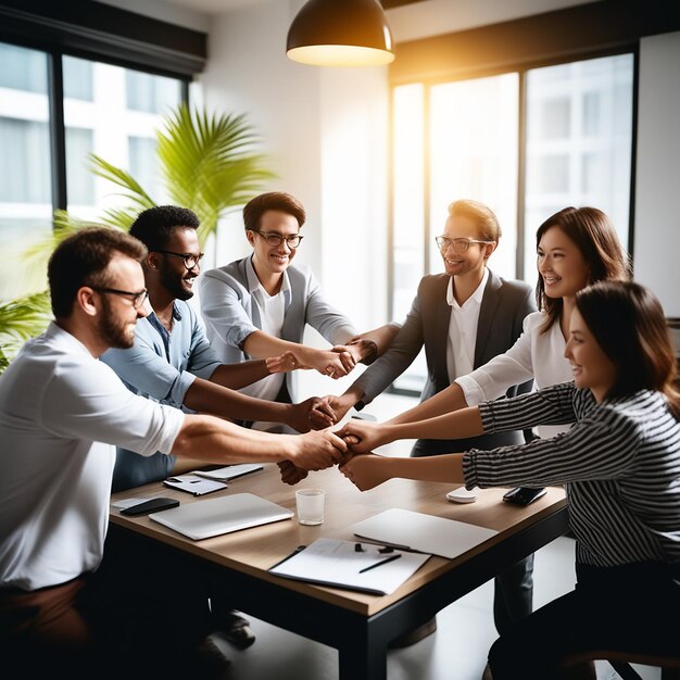 Foto startup-unternehmen menschen mit händen zusammen in teamarbeit und zusammenarbeit