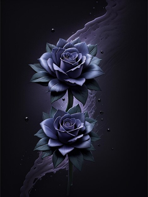 stary black Rose flower splash arts estética para diseño de camiseta tono oscuro muy detallado