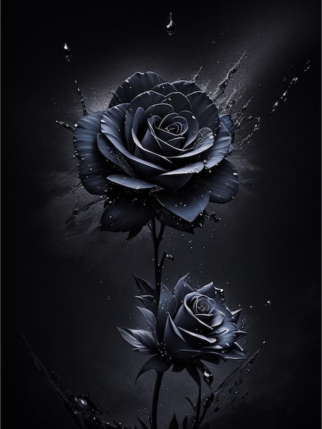 stary black Rose flower splash arts estética para diseño de camiseta tono oscuro muy detallado